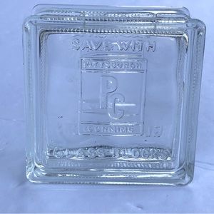 Vintage Pittsburgh Corning Glass Block Bank Piggy Money 3.25”x3.25”x1.75”D
